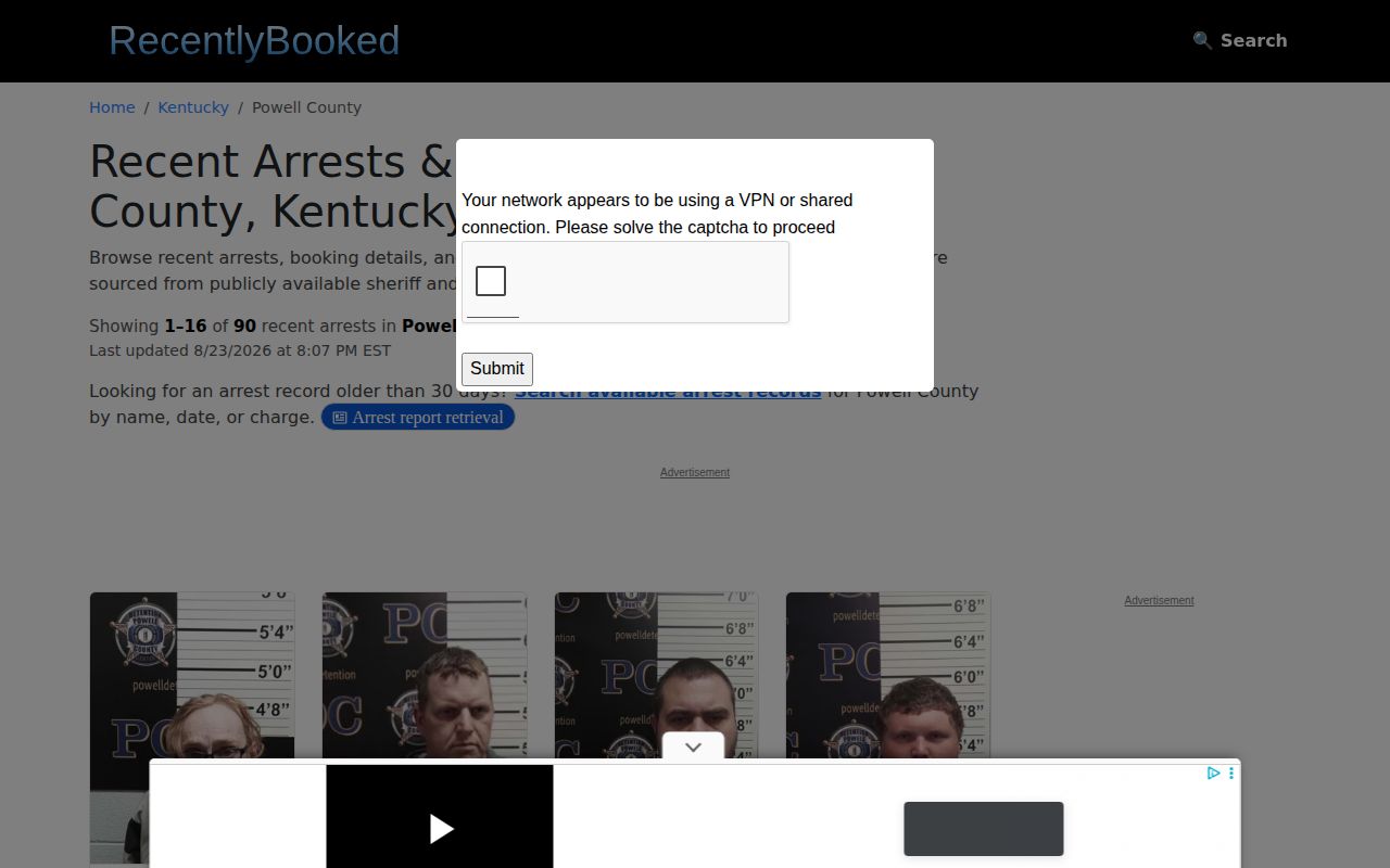 Unofficial Powell County recent arrest archive interface