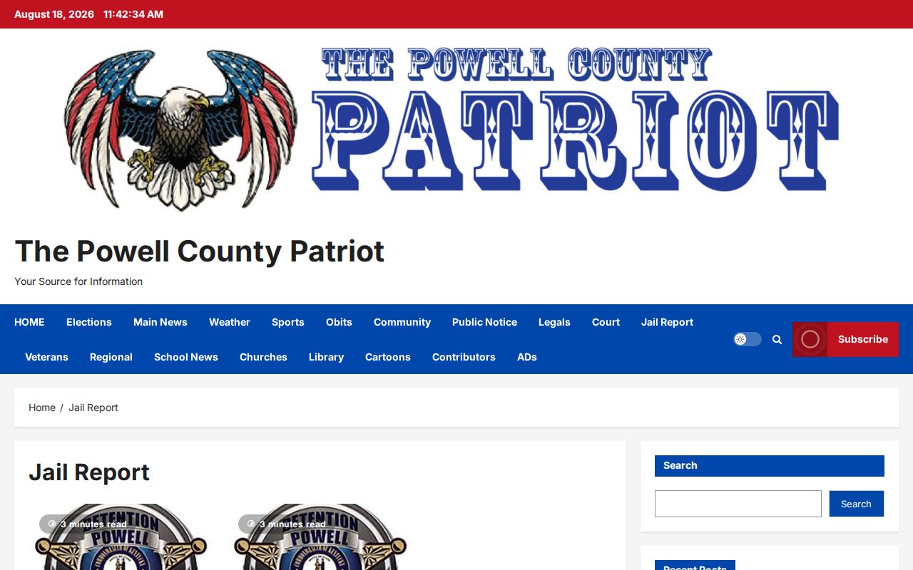 Powell County local news Jail Report section for arrest coverage