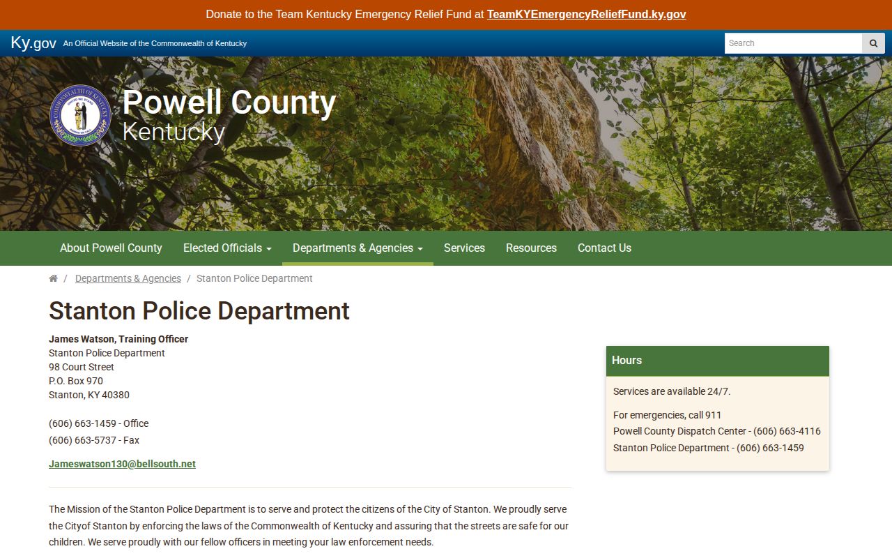 Stanton Police Department arrest report request page in Powell County
